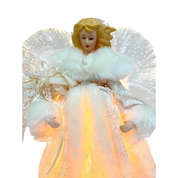 Fiber Optics Angel Tree Topper Vintage Traditional Holiday Christmas Decor 13” - Picture 2 of 9